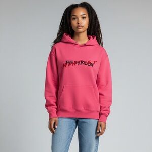 The Kooples Pink Black What Is? Spellout Text Hoodie Sz S Streetwear Skater Cozy